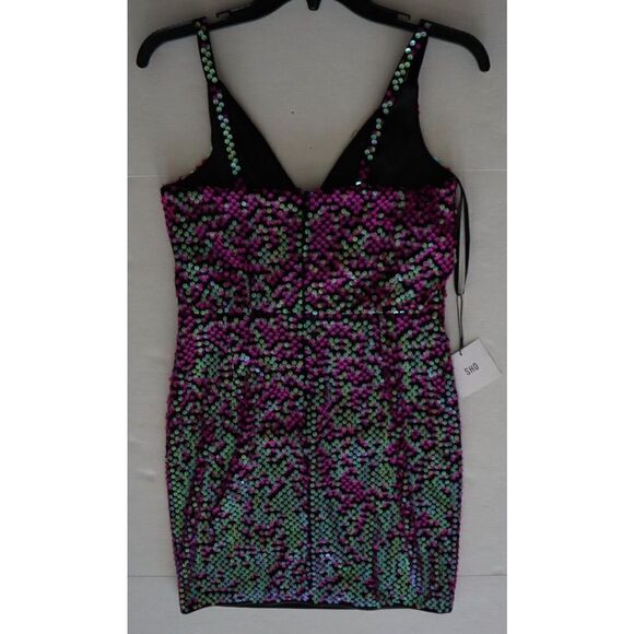 SHO x Tadashi Shoji Sz Medium Hot Pink Sequin Surplice Neck Body-Con Dress - Picture 8 of 16